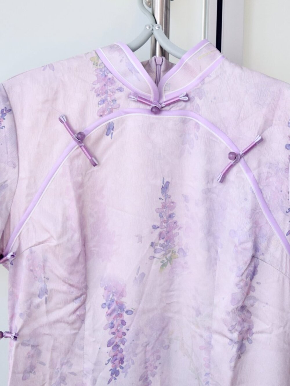 Purple Flora Printed Long Qipao - Chinese Dress Cheongsam